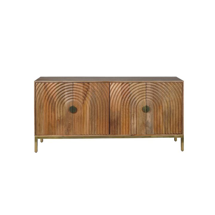 Jofran Asher 69 Solid Wood Mid-Century Modern Curved Arch Sideboard Cabinet