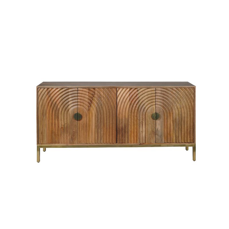 Jofran Asher 69 Solid Wood Mid-Century Modern Curved Arch Sideboard Cabinet