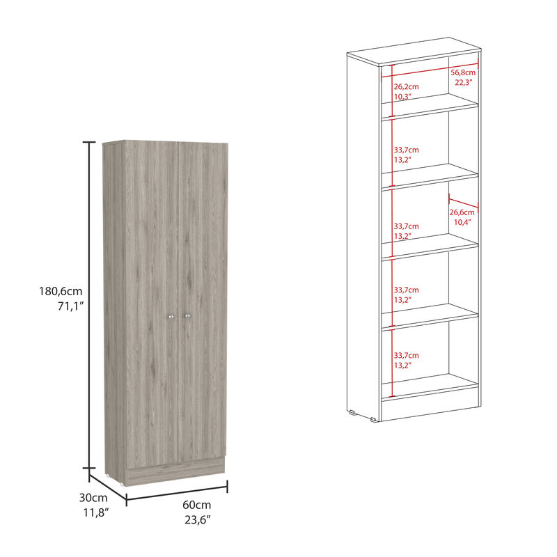Multistorage Pantry Cabinet, Five Shelves, Double Door Cabinet -Light Gray