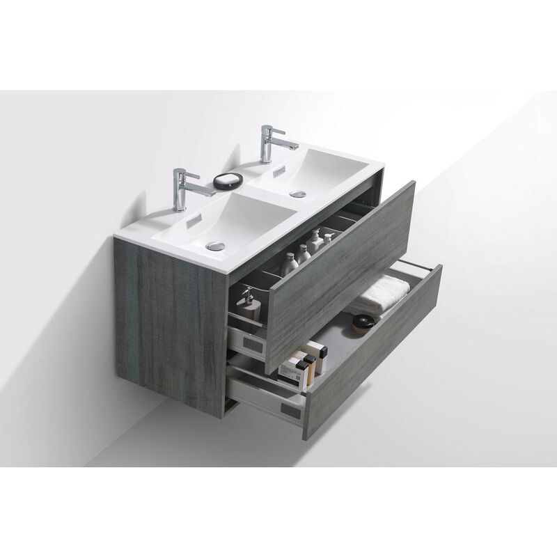 Kubebath DeLusso 48 Double Sink Ocean Gray Wall Mount Modern Bathroom Vanity