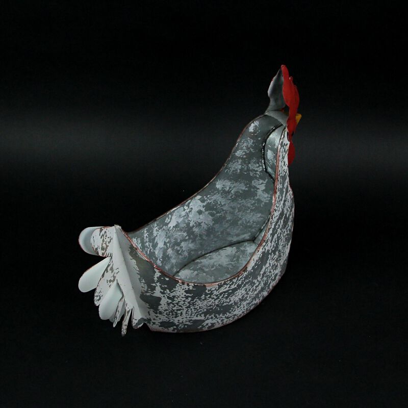 Weathered White Galvanized Metal Rooster Planter - Farmhouse Garden Decor image number 4