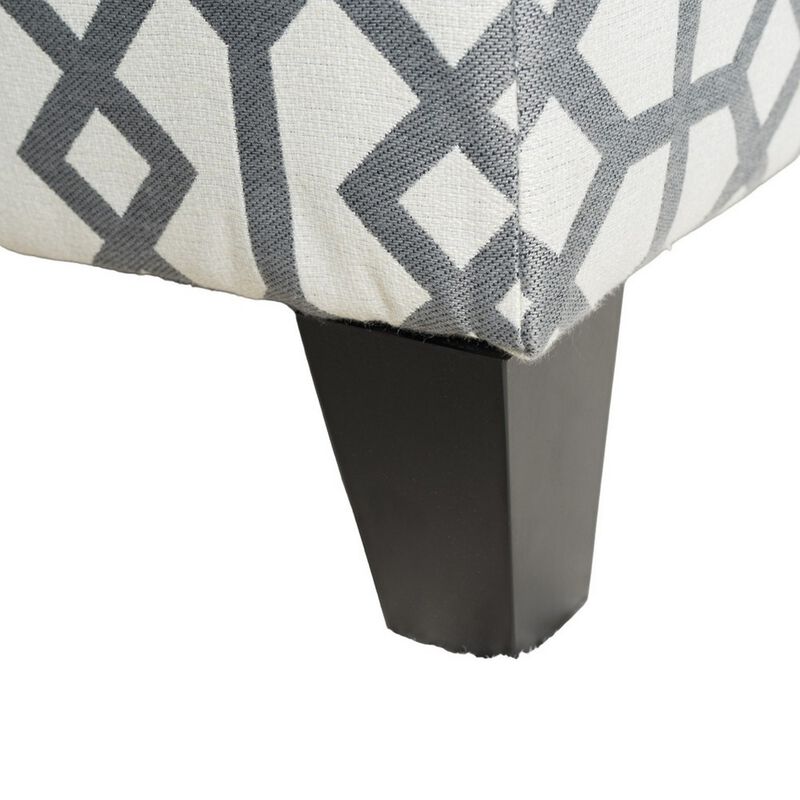 Flash Storage Ottoman Bench, Light Gray Geometric Print Fabric 51 Inch - Benzara