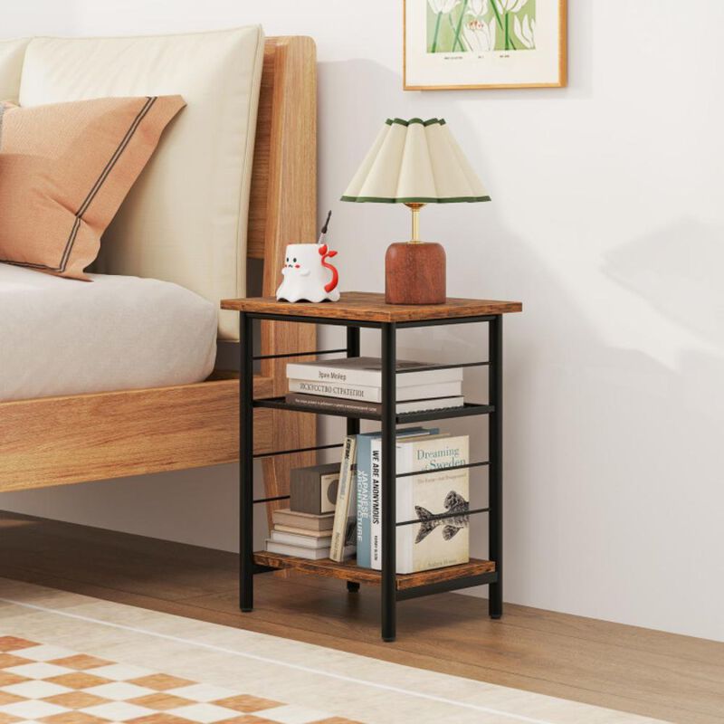 Hivvago 3-Tier End Table Set of 2 Side Table with Storage Shelves Metal Frame