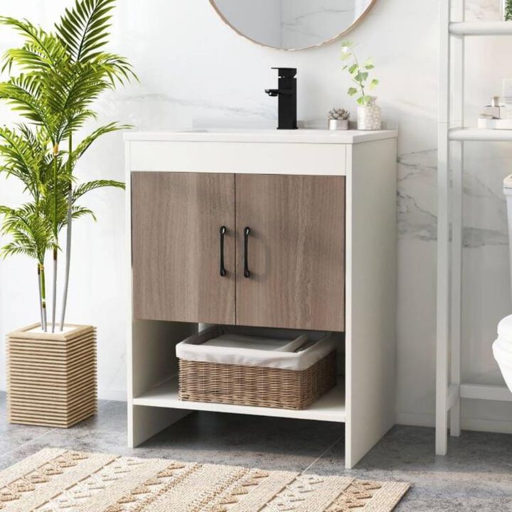 Hivvago Modern White and Grey Wood Finish Bathroom Vanity with Sink and Faucet