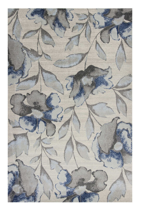 HomeRoots 5' X 8' Ivory Blue And Gray Floral Vines Area Rug