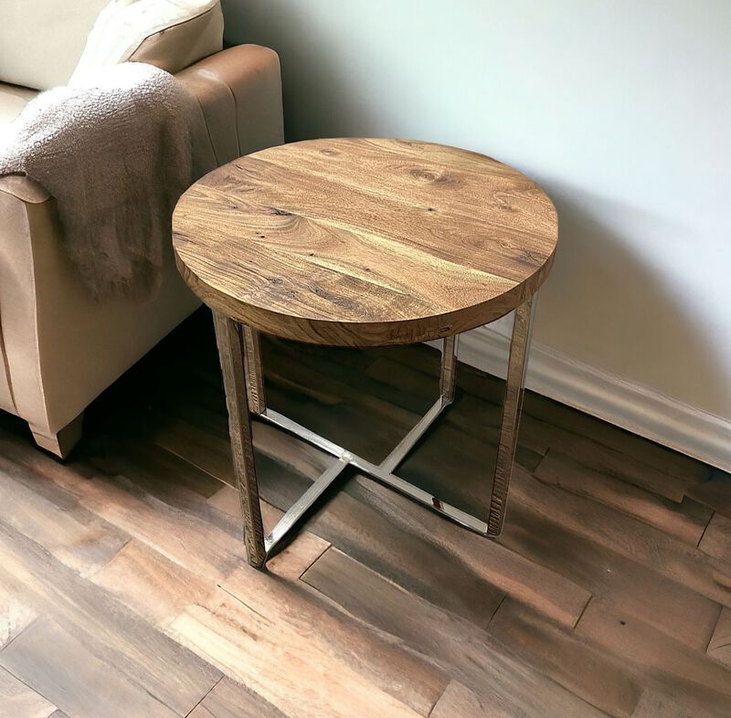 Modern Rustic Side Table with Open Shelf, Perfect for Living Room or Bedroom