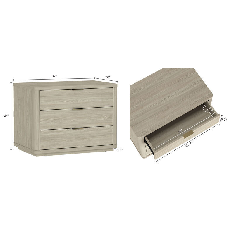 Evelyn Wide 3-Drawer Nightstands in Gray (Set of 2)