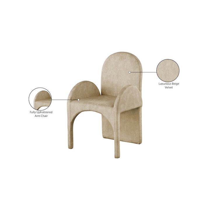 Meridian Furniture Summer Beige Velvet Dining Arm Chair, Set of 2