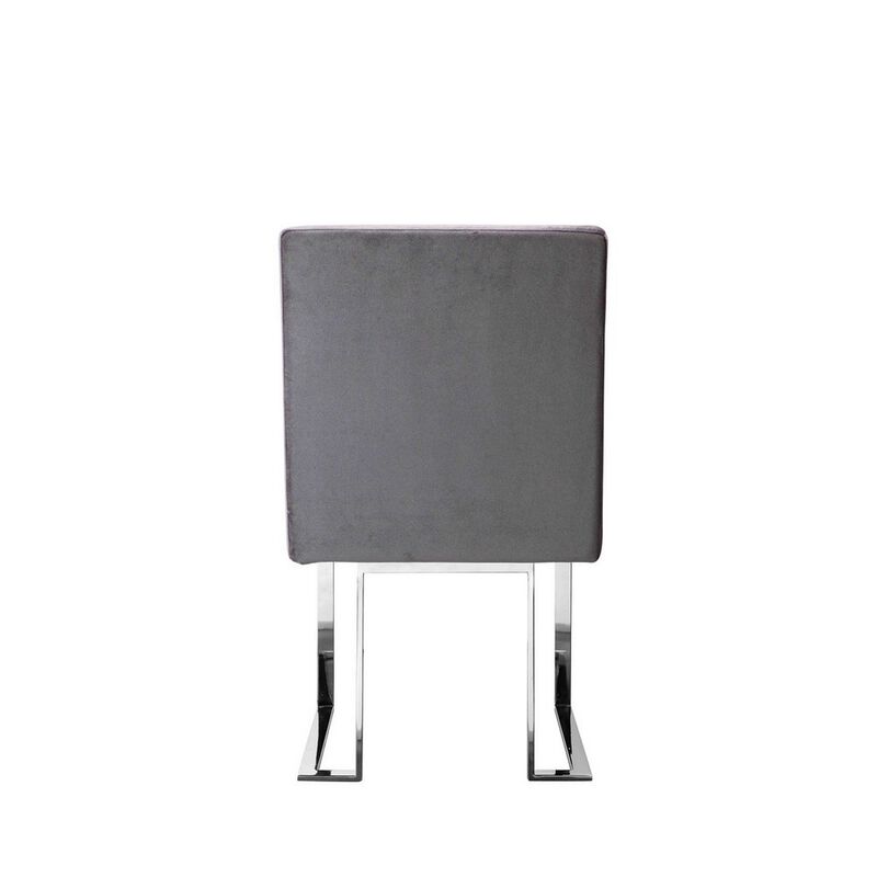 Boly Side Dining Chair Set of 2, Cantilever Base, Gray and Silver - Benzara