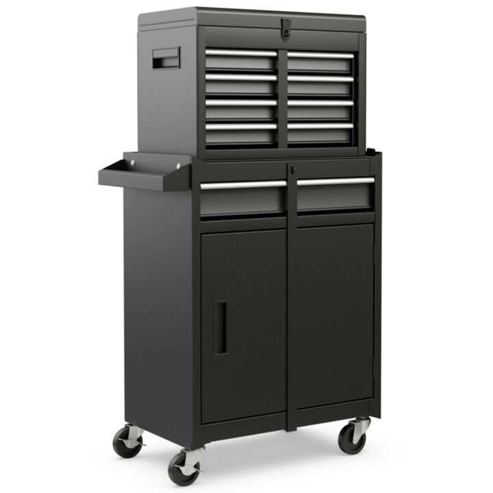 2-in-1 Rolling Tool Chest with 5 Lockable Sliding Drawers, Detachable Metal Tool Cabinet on Wheels