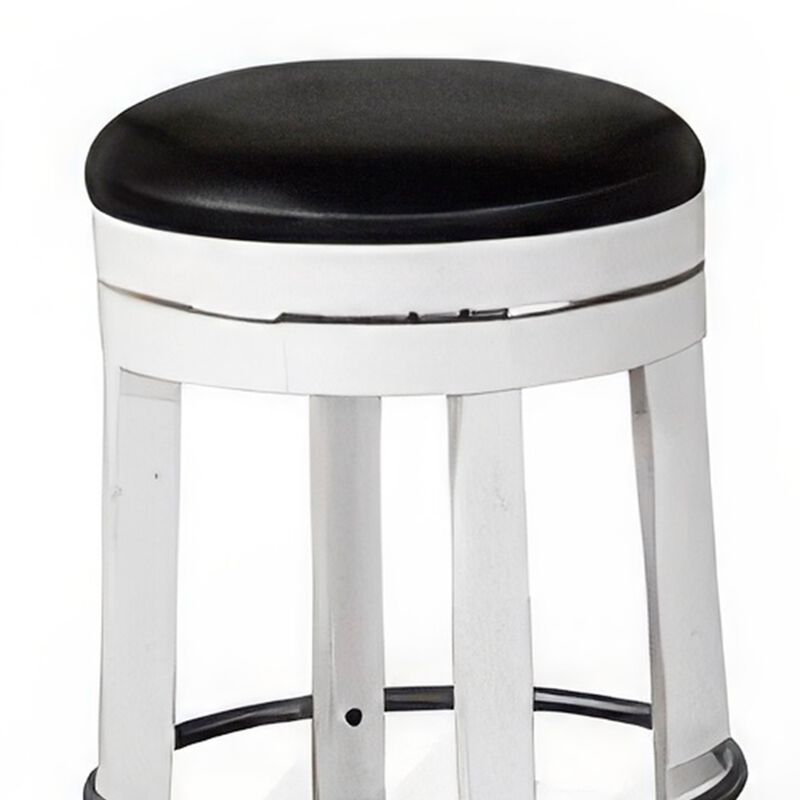 Orso Swivel Counter Stool Set of 2, Black Faux Leather, White Wood - Benzara