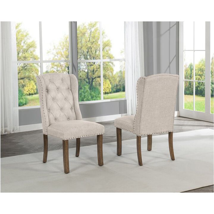 Best Quality Furniture Beige Dining Chair With Linen Fabric (Set Of 2)