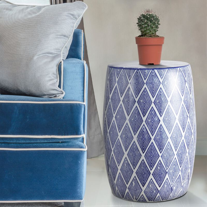 Moroccan Diamonds Ceramic Drum Garden Stool