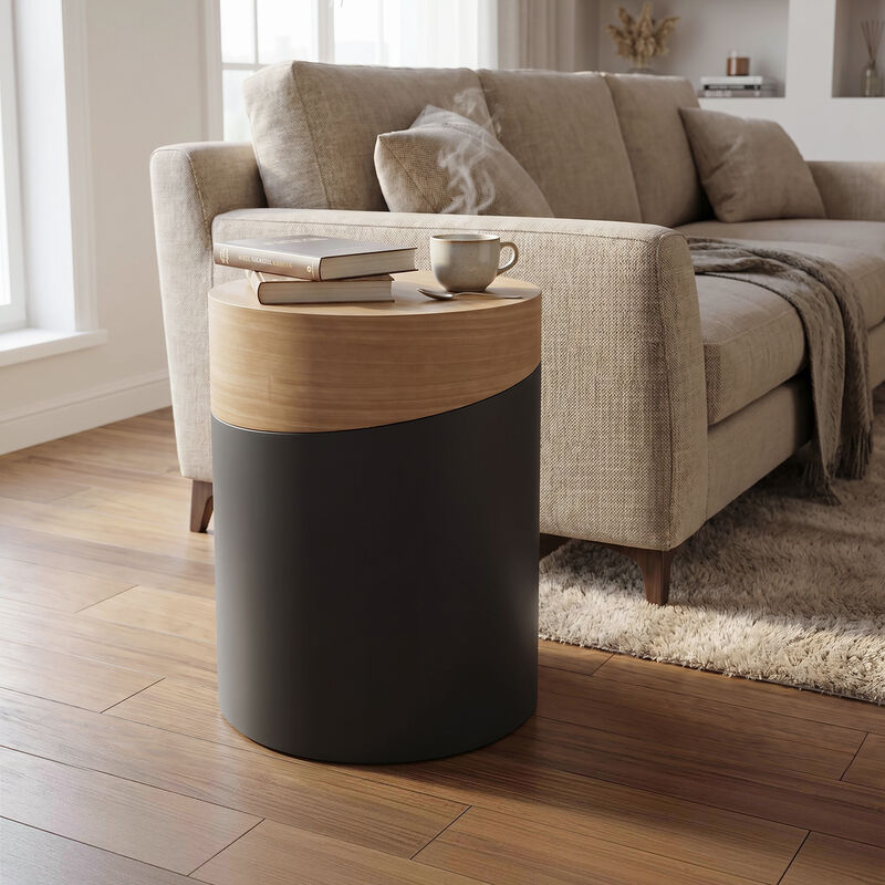 22" Round Wood & Metal Side Table image number 2
