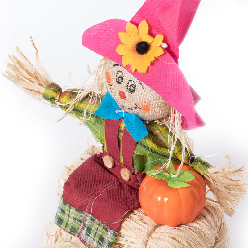 Gardenised 12 Inch Sitting on Straw and Hay Bales Multicolor Trio Scarecrows for Halloween, Fall and All Time Season Garden Decor, Scatter them Around or Gather them Together for a Mesmerizing Display
