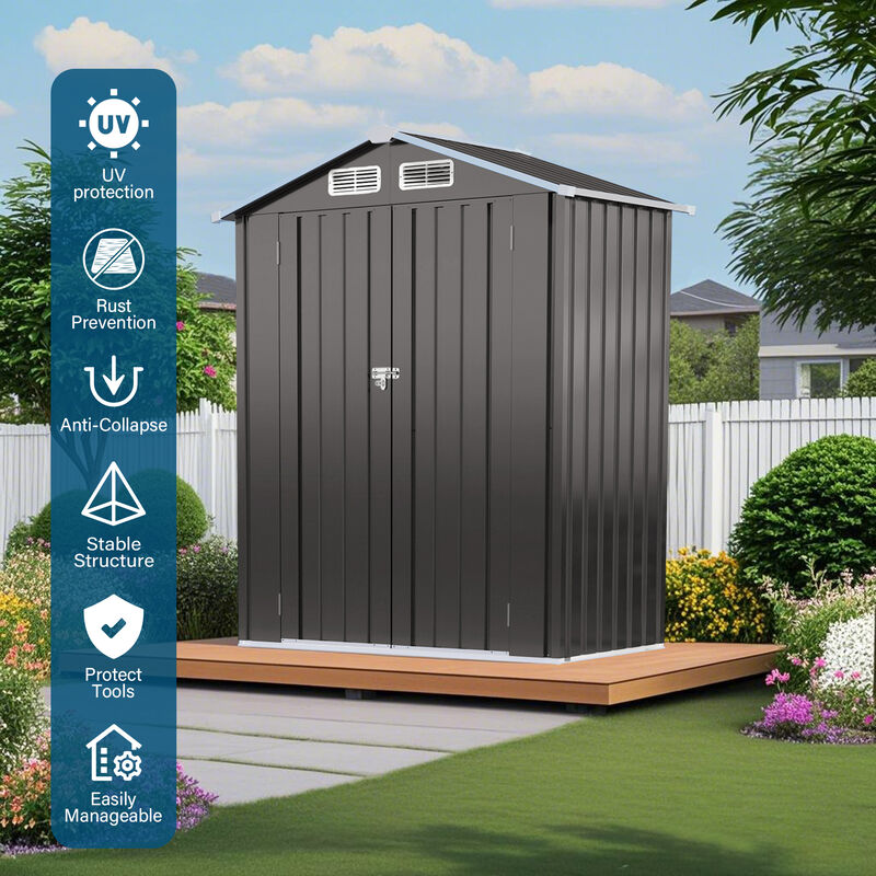 5X3 FT Metal Outdoor Storage Shed with Peaked Roof image number 5