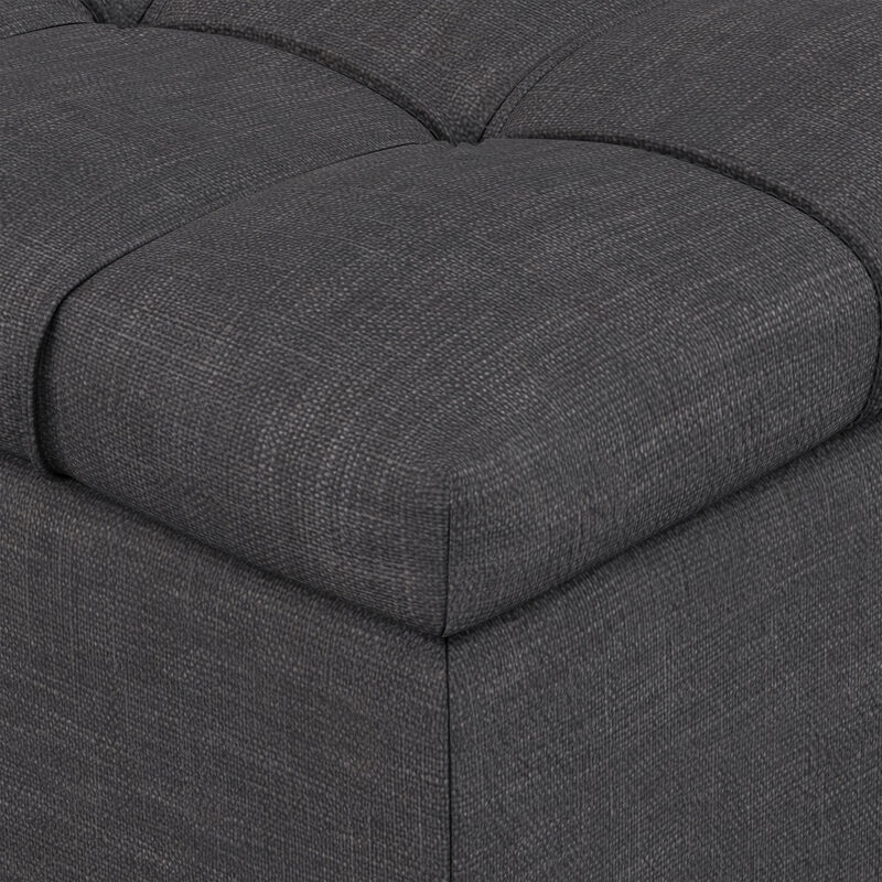 Sienna 33 inch Wide Transitional Rectangle Storage Ottoman Bench in Slate Grey Linen Look Fabric, Assembled image number 8