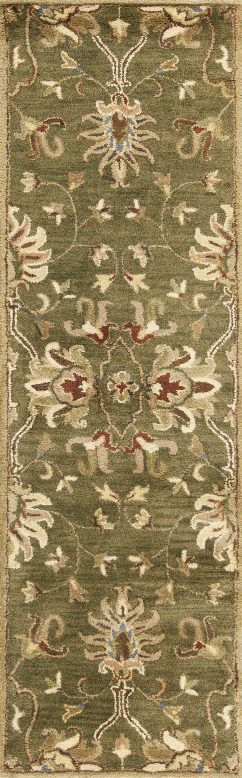2' X 7' Emerald Green Floral Vine Wool Runner Rug image number 0