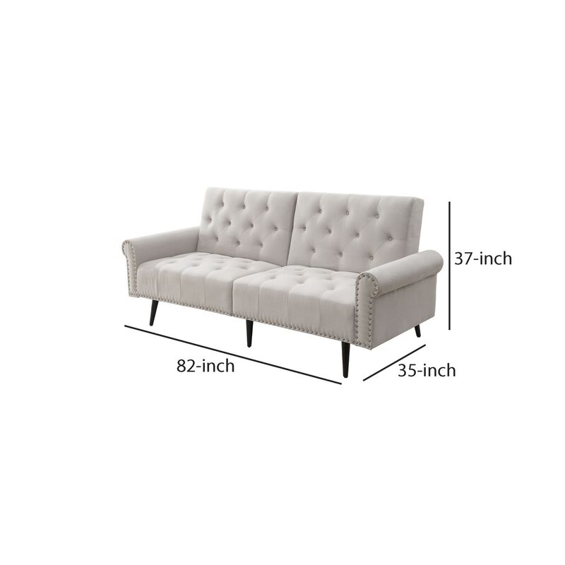 Adjustable Sofa with Button Tufting and Rolled Arms, White-Benzara