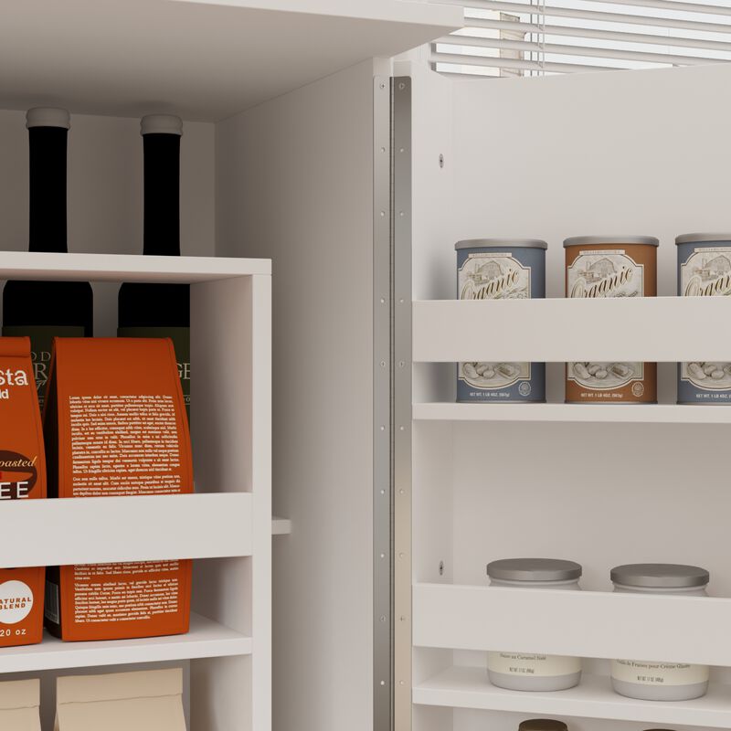 White Wood 31.5 in. W Food Pantry Cabinet Kitchen Buffet Bar Storage Rack, With Double Doors, Rotating Storage Racks