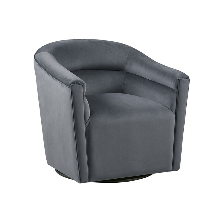 Gracie Mills Carley Grey Velvet Barrel Swivel Chair