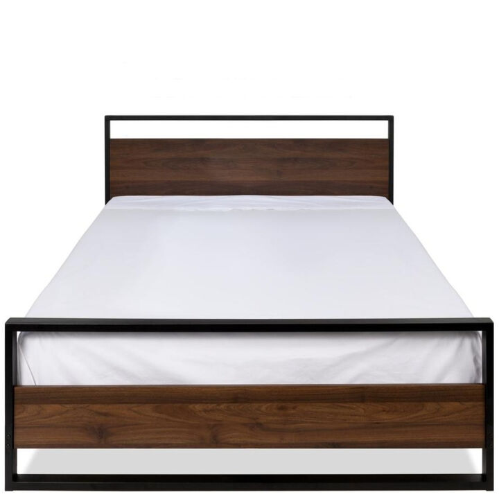 Modern FarmHome Platform Bed with Metal Frame and Wooden Slat Base