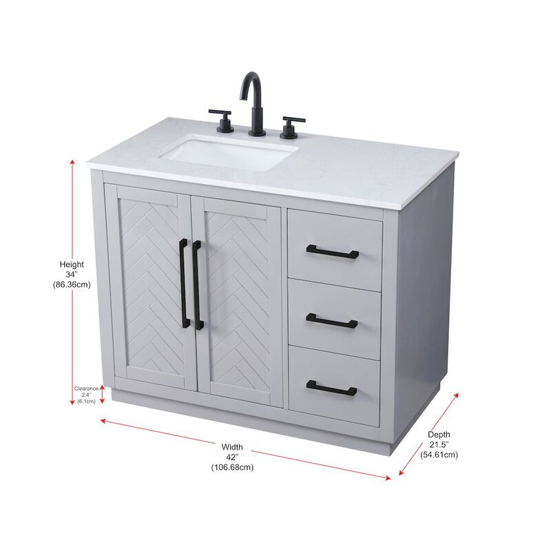 Elegant Kitchen and Bath 42 inch Single Bathroom Vanity in Grey