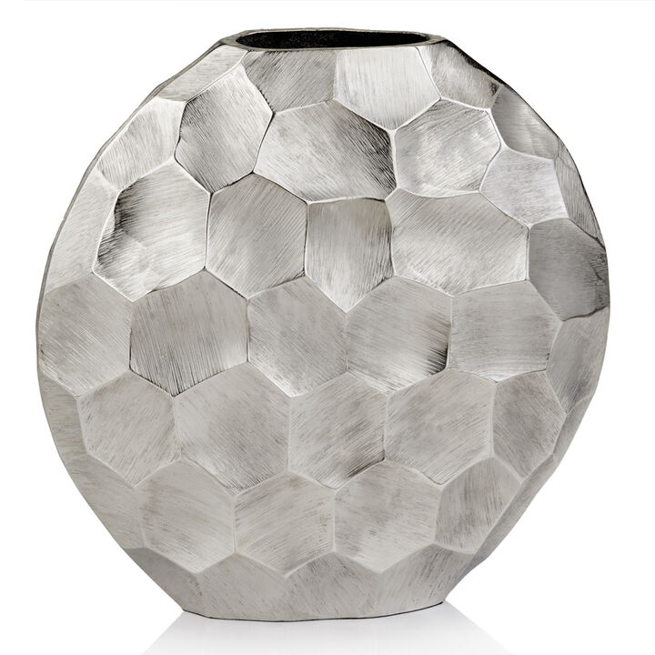 HomeRoots 12" Silver Aluminum Cylinder Table Vase
