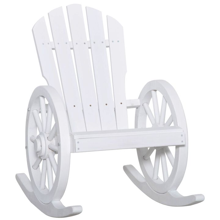 Adirondack Rocking Chair with Slatted Design and Oversize Back for Porch, Poolside, or Garden Lounging, White