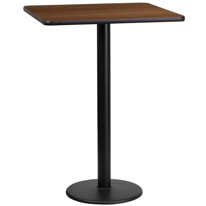 Flash Furniture 24'' Square Walnut Laminate Table Top with 18'' Round Bar Height Table Base