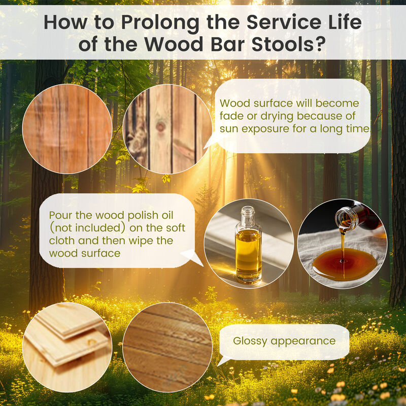 Wood Bar Stools Set of 2 for Outdoor Use, Round Seat and Footrest for Comfort