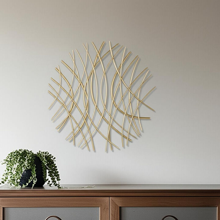 HomeRoots 24" X 24" Gold Metal Circle Abstract Hanging Dimensional Sculpture