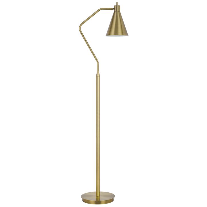 Sty 63 Inch Task Floor Lamp, Swivel Brass Shade Angled Metal Pole - Benzara