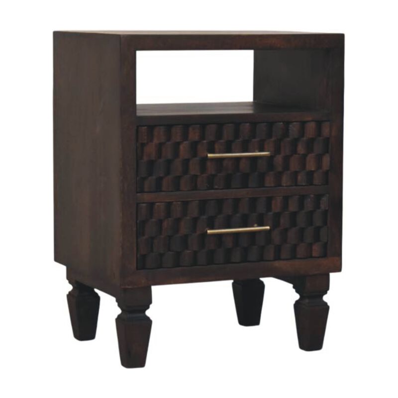 Artisan FurnitureSolid Wood Arno Bedside,Brown,1-Shelf,2-Drawers