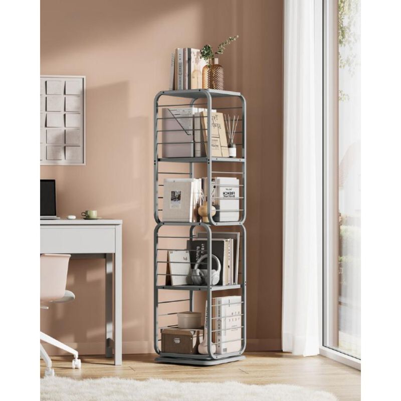 4-Tier Rotating Bookshelf with Bookends for Easy Access and Stylish Organization