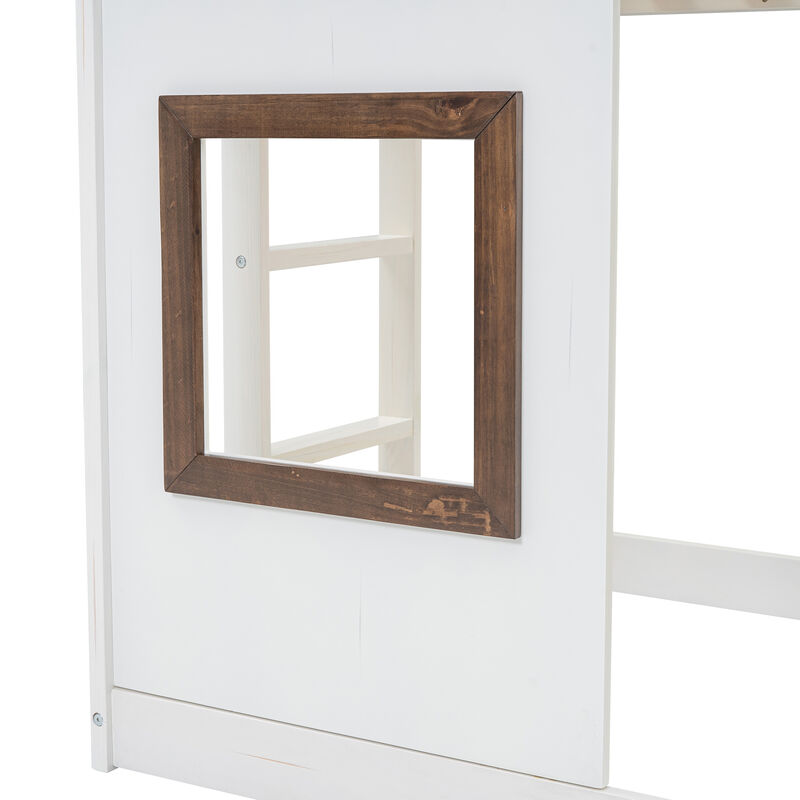 TATEUS Wood Twin Size House Bunk Bed with Roof