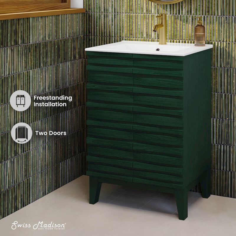 Cascade 24" Freestanding Bathroom Vanity in Green Oak with Sink Top image number 1