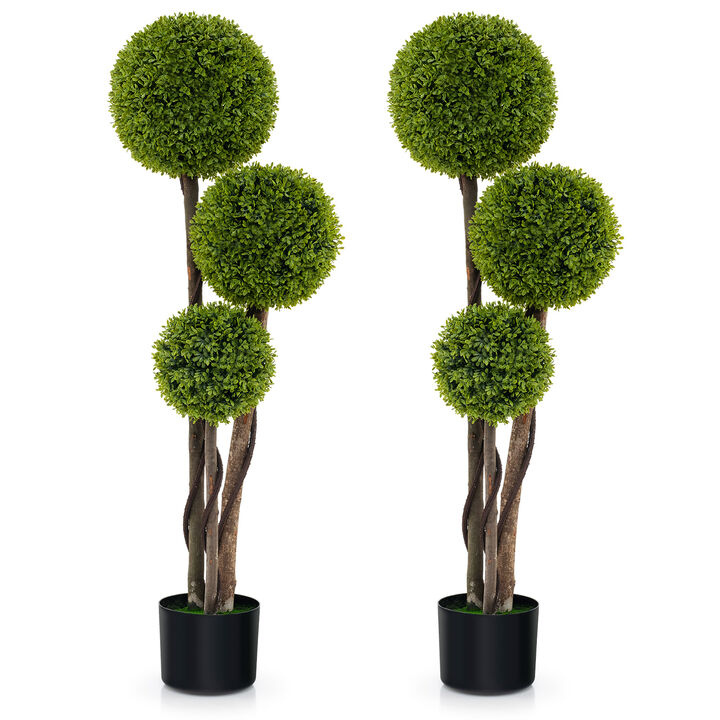 4 FT Artificial Boxwood Topiary Ball Tree in Weighted Pot with Triple Balls – Elegant Garden Decor
