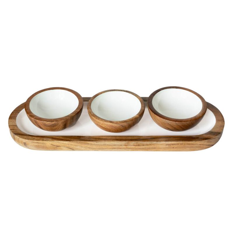 Jeanne Fitz Wood + White Collection Acacia Wood 3 Dipping Bowls and Tray image number 0