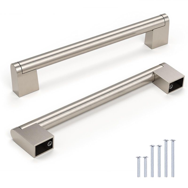 Knobonly 10 Pack Dresser Handles 6-3/10 inch (160mm) Hole Centers, Cabinet Pulls Brushed Nickel, Kitchen Cabinet Handles