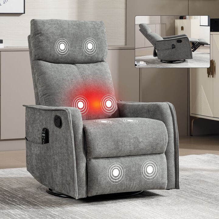 Manual Recliner Chair with Heat and Massage, Rocker and Swivel Chair in Fabric for Living Room