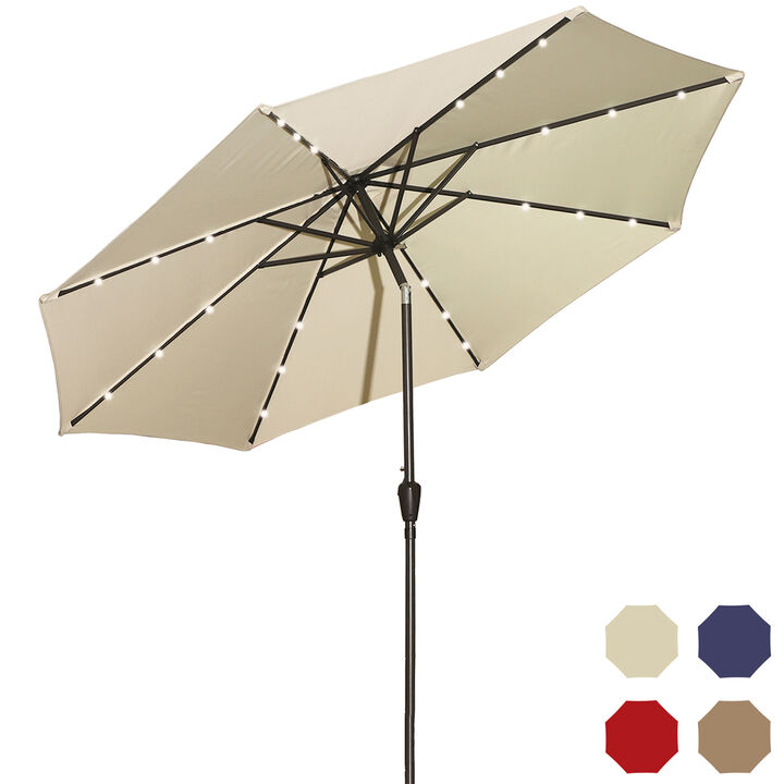 Mondawe 10-ft Patio Market Umbrella Crank and Tilt Solar Powered Umbrella with LED Lights