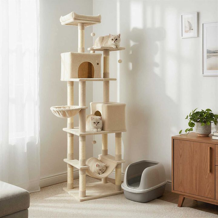 80" Multi-Level Cat Tree Tower with Two Large Condos and Hanging Toys
