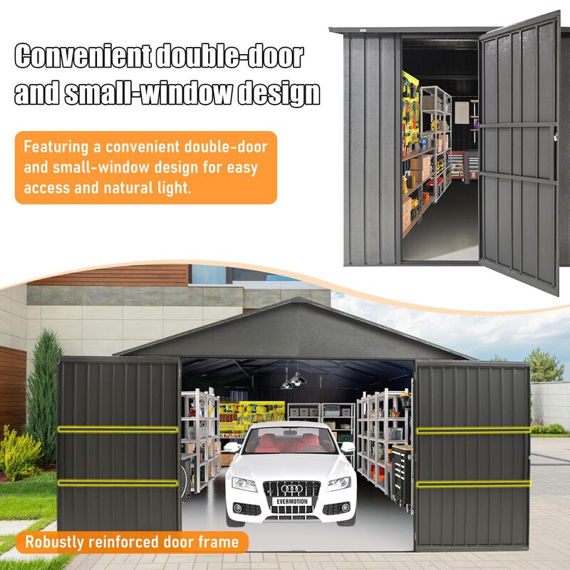 Mondawe 12x20FT Outdoor Metal Garage Shed, Extra Large Metal Carport with Lockable Double Hinged Doors image number 4