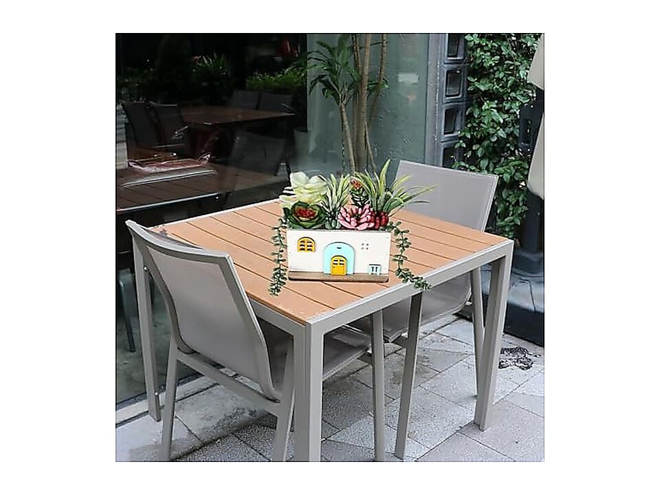 7.9 Inch Artificial Succulent Plants Wood House Shape Potted Gardening Gifts Fake