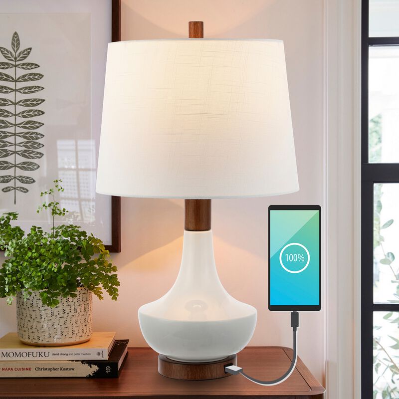 Finn Vintage Minimalist Iron/Ceramic LED Mini Table Lamp with USB Charging Port
