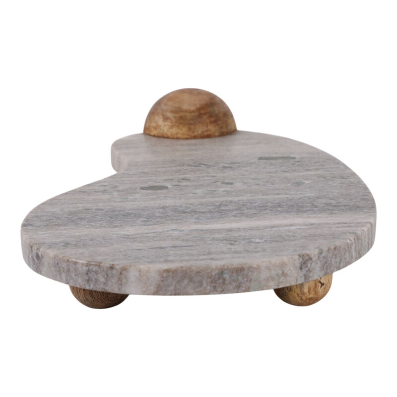 17x8" Curvy Marble Tray On Wood Ball Feet, Beige/b image number 4