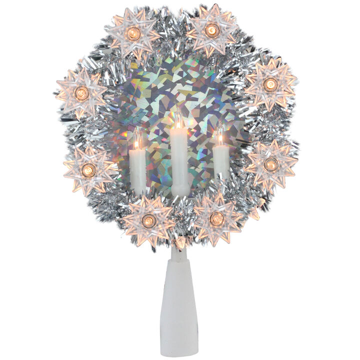 7" Silver Wreath with Candles Christmas Tree Topper - Clear Lights