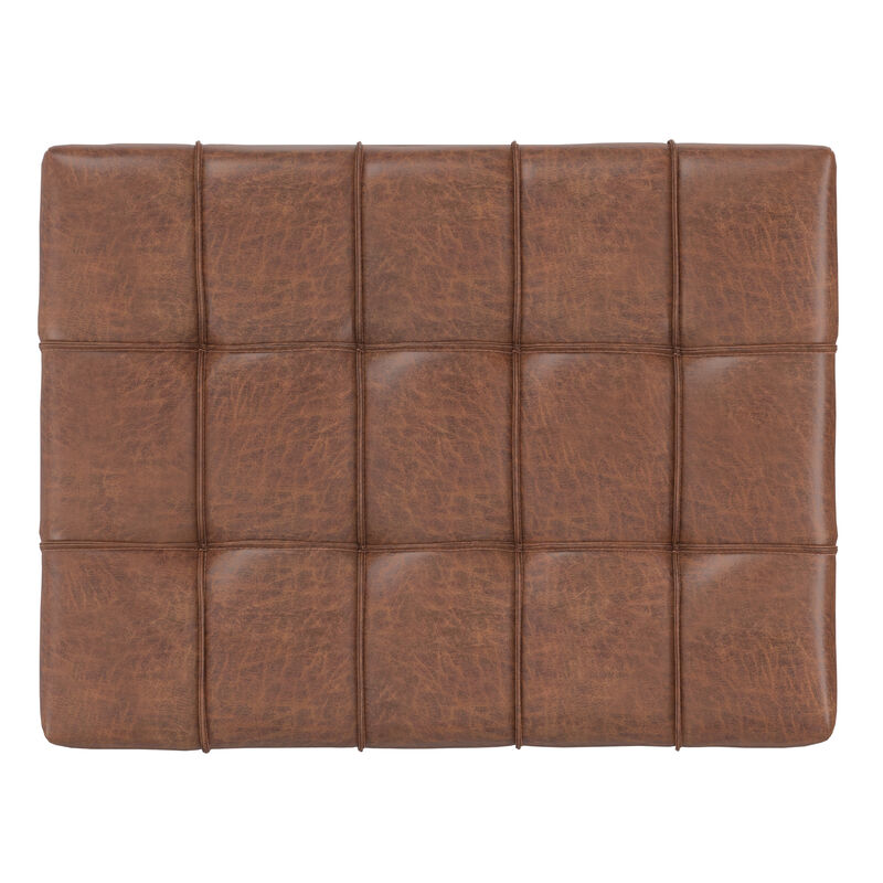 Mariah 34 inch Wide Contemporary Rectangle Coffee Table Storage Ottoman in Distressed Saddle Brown  Vegan Faux Leather, Assembled image number 5