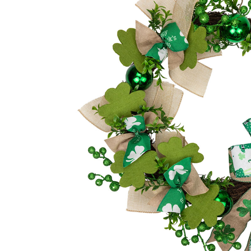 Burlap Bows and Shamrocks St. Patrick's Day Wreath  24-Inch  Unlit